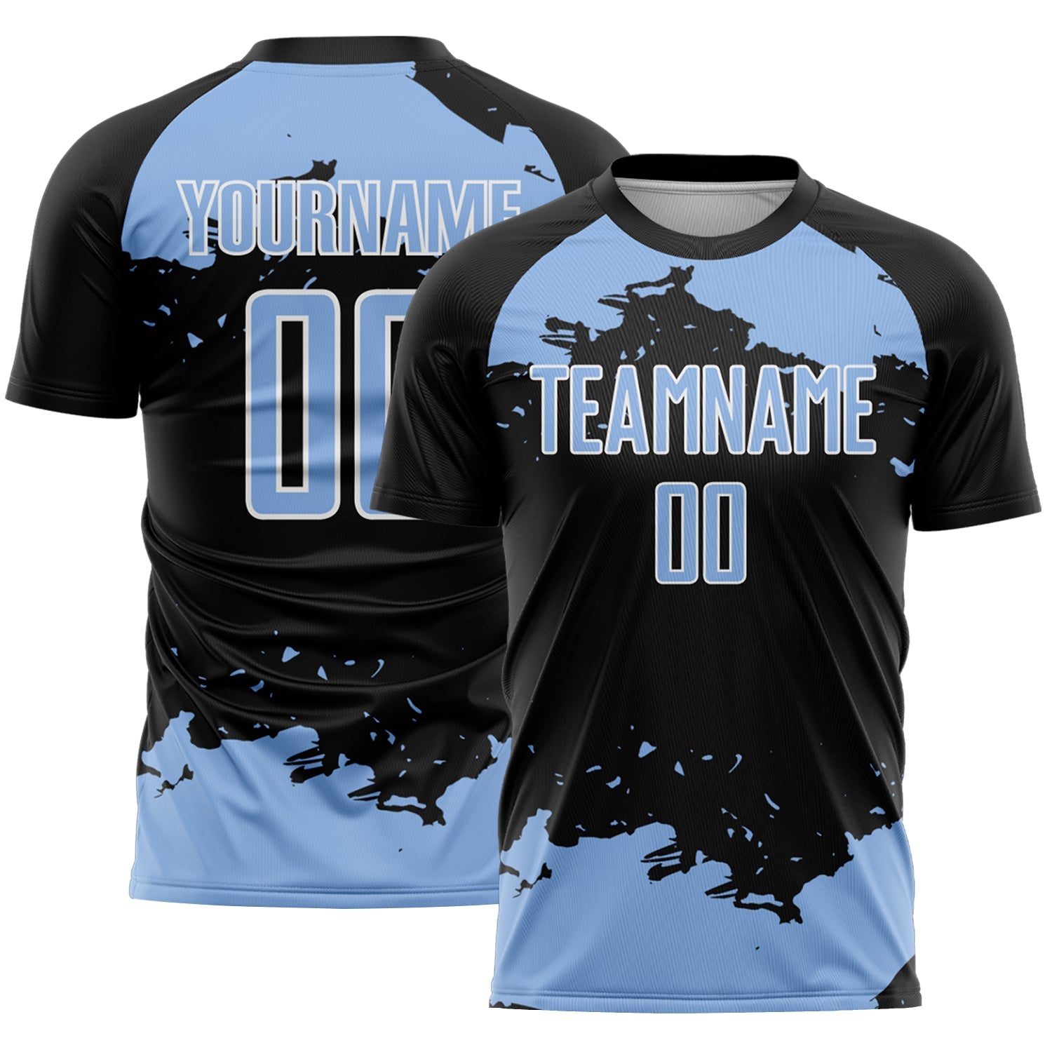 Custom Black Light Blue-White Abstract Fragment Art Sublimation Soccer Uniform Jersey - Main View