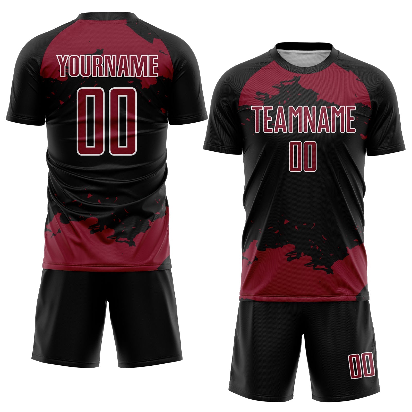 Custom Black Crimson-White Abstract Fragment Art Sublimation Soccer Uniform Jersey view 2