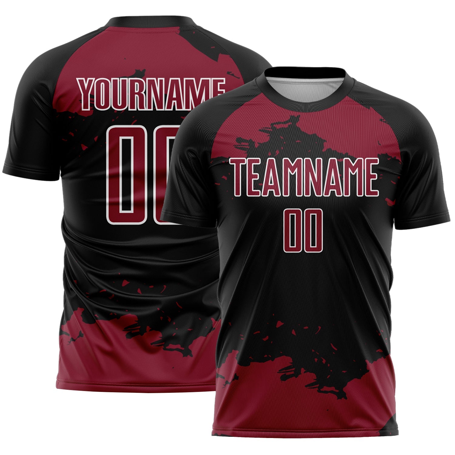 Custom Black Crimson-White Abstract Fragment Art Sublimation Soccer Uniform Jersey - Main View