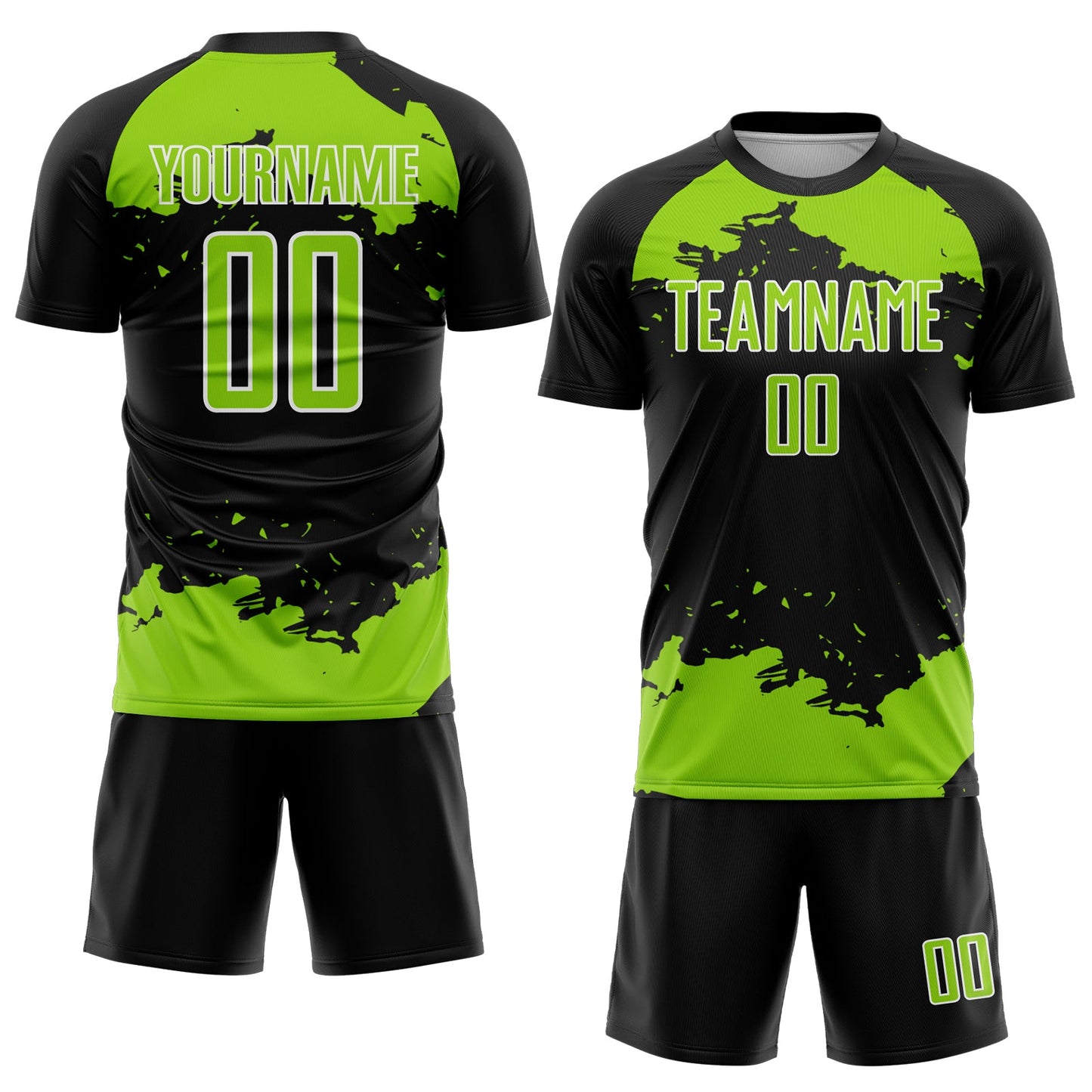 Custom Black Neon Green-White Abstract Fragment Art Sublimation Soccer Uniform Jersey view 2
