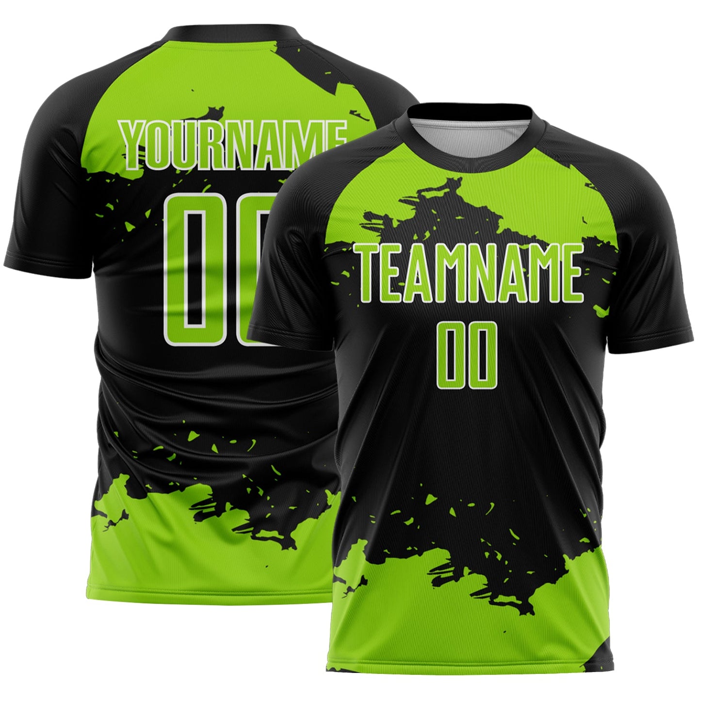 Custom Black Neon Green-White Abstract Fragment Art Sublimation Soccer Uniform Jersey - Main View