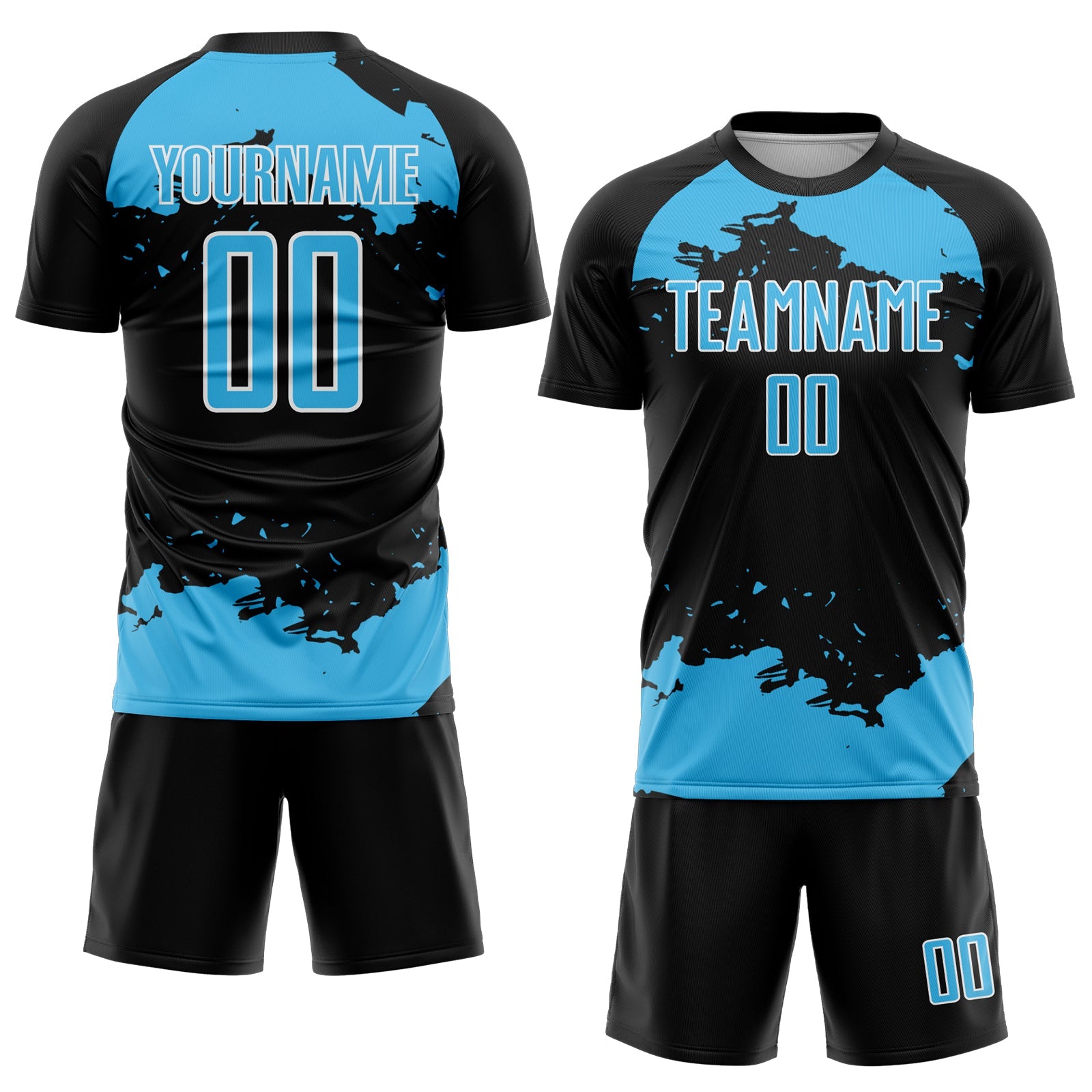 Custom Black Sky Blue-White Abstract Fragment Art Sublimation Soccer Uniform Jersey view 2