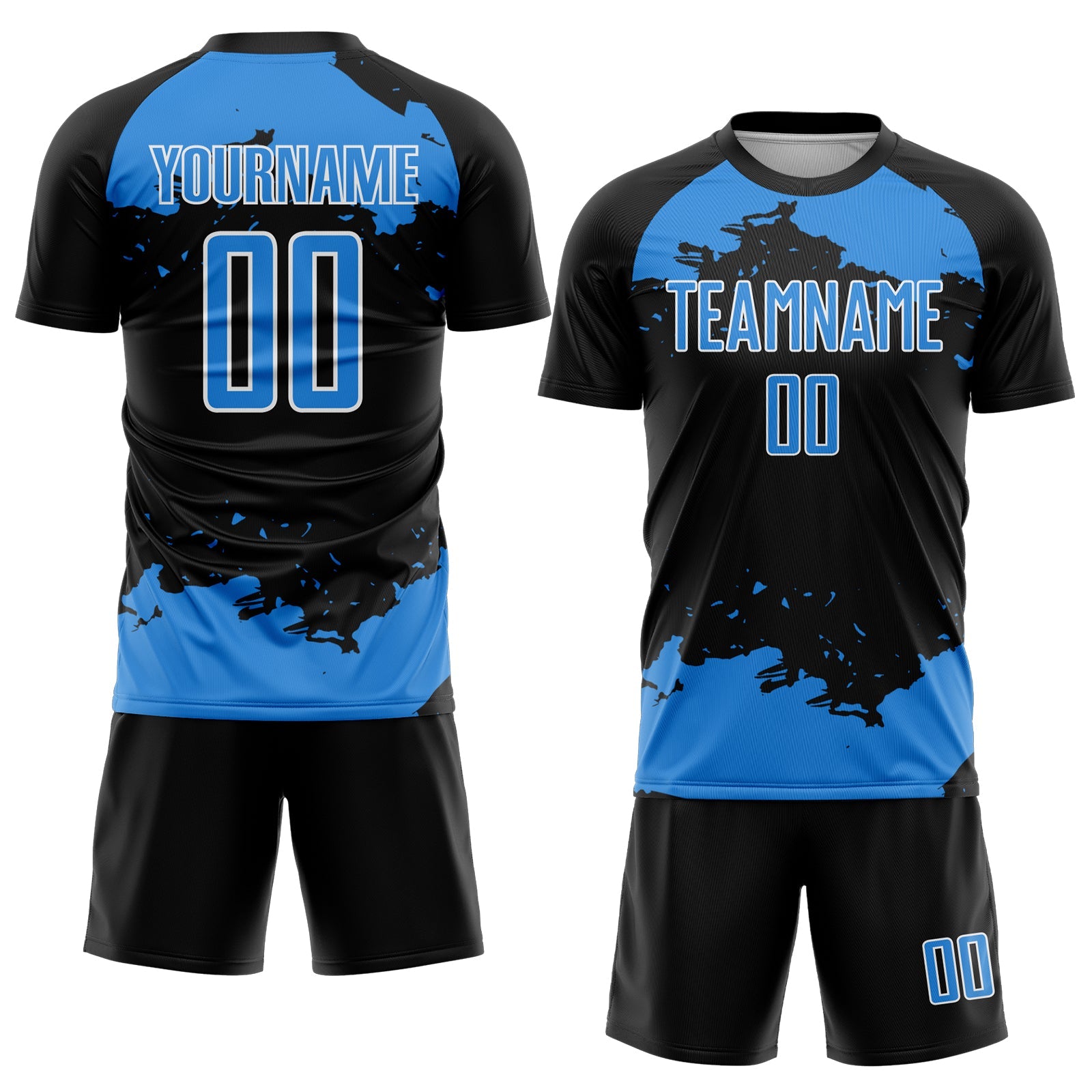 Custom Black Powder Blue-White Abstract Fragment Art Sublimation Soccer Uniform Jersey view 2