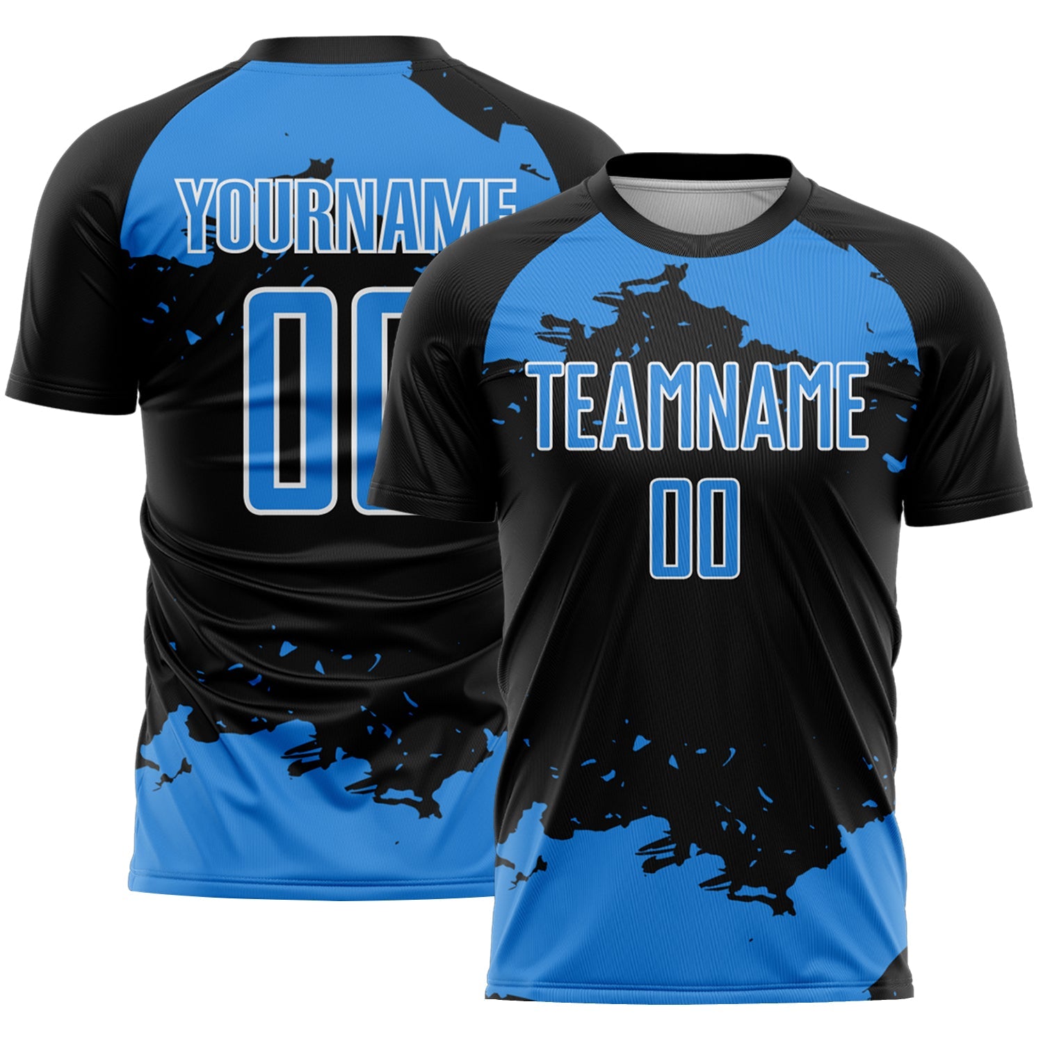 Custom Black Powder Blue-White Abstract Fragment Art Sublimation Soccer Uniform Jersey - Main View