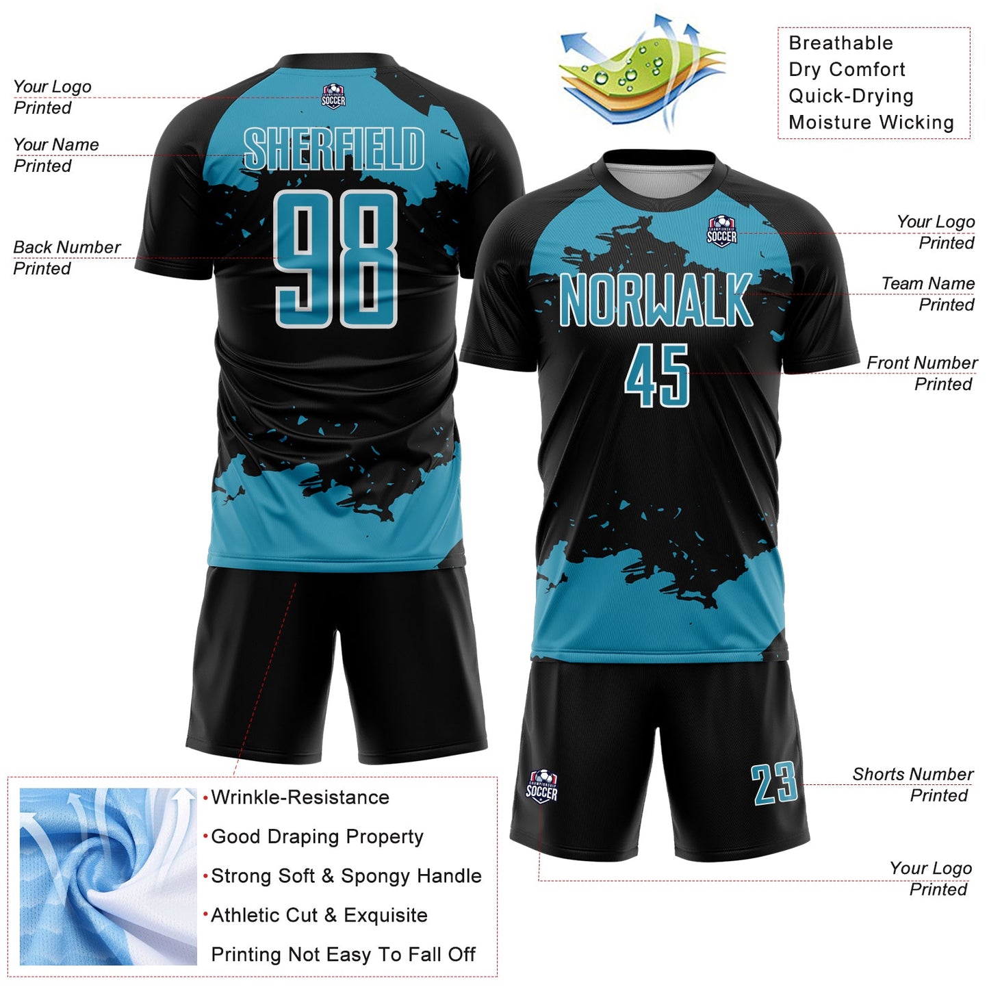 Custom Black Panther Blue-White Abstract Fragment Art Sublimation Soccer Uniform Jersey view 4