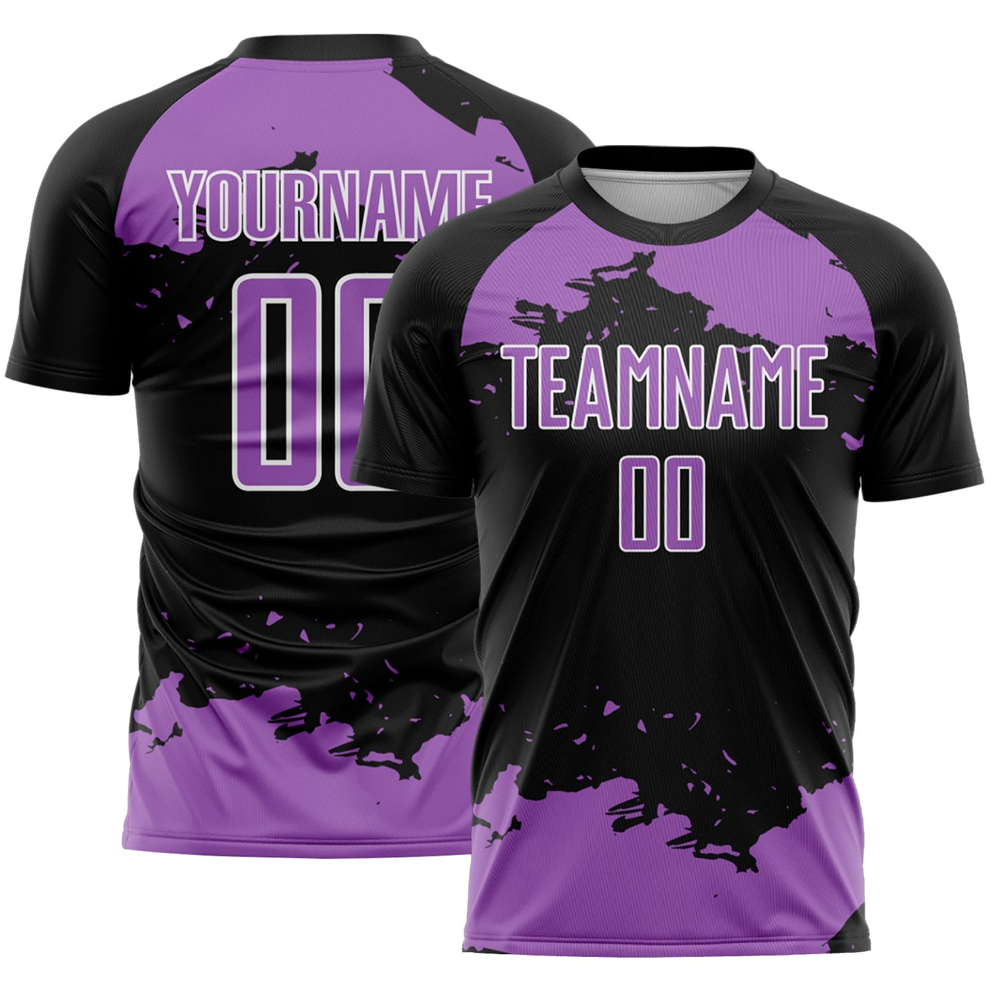 Custom Black Medium Purple-White Abstract Fragment Art Sublimation Soccer Uniform Jersey - Main View