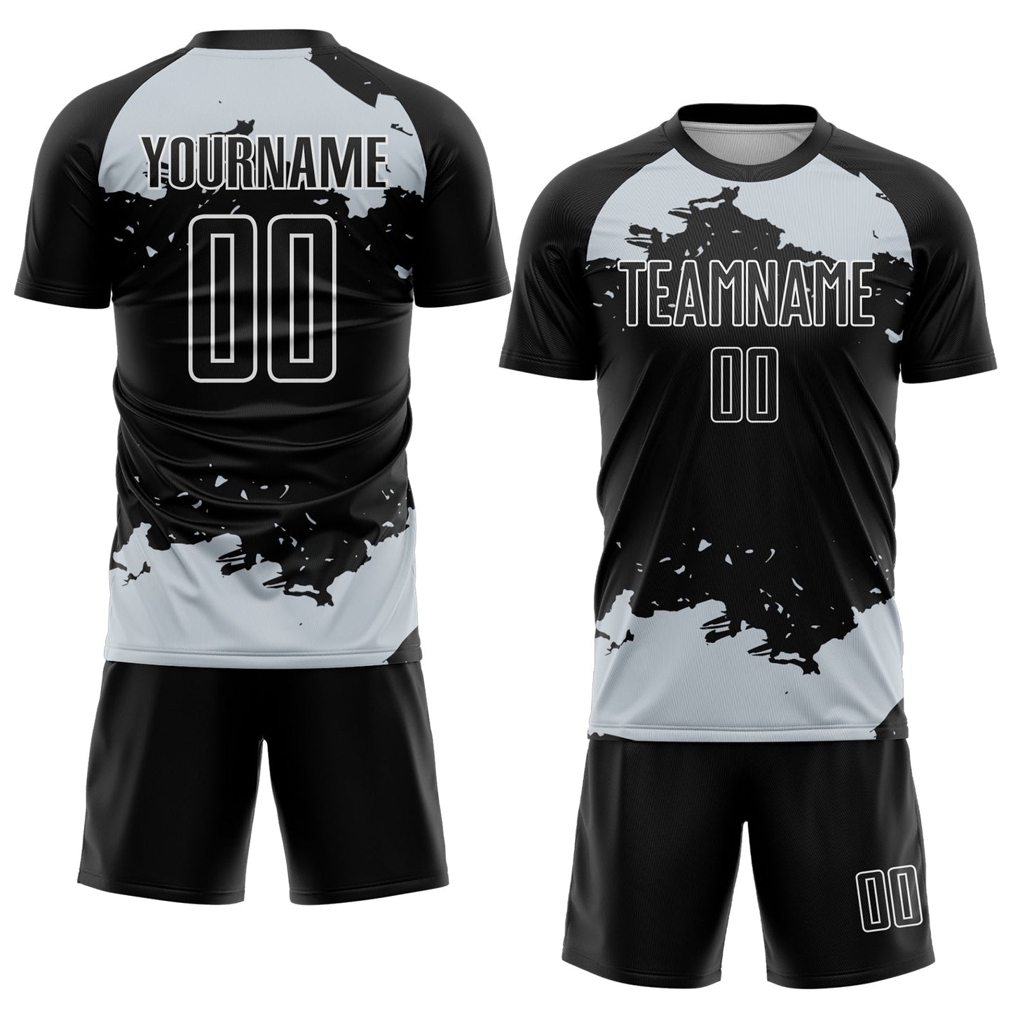 Custom Black Silver-White Abstract Fragment Art Sublimation Soccer Uniform Jersey view 2