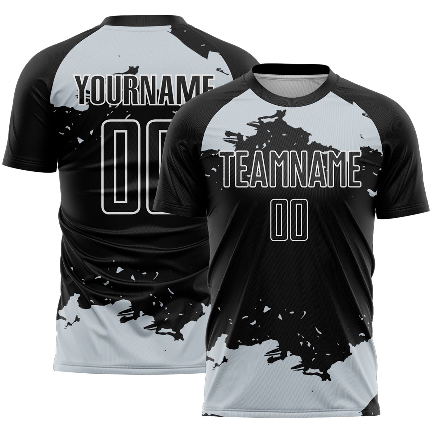 Custom Black Silver-White Abstract Fragment Art Sublimation Soccer Uniform Jersey - Main View
