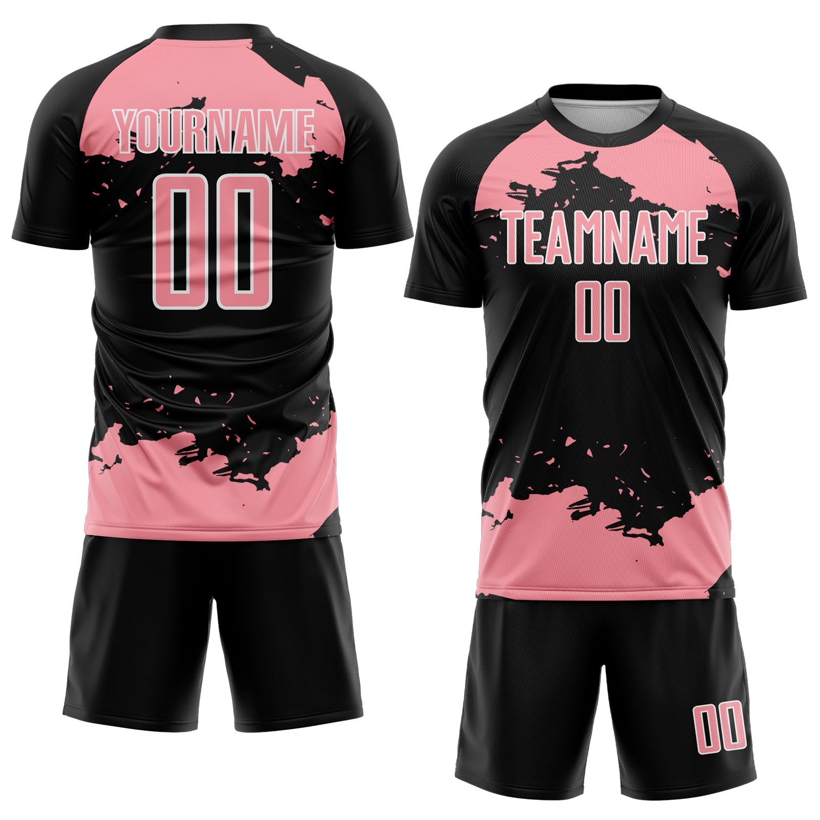 Custom Black Medium Pink-White Abstract Fragment Art Sublimation Soccer Uniform Jersey view 2