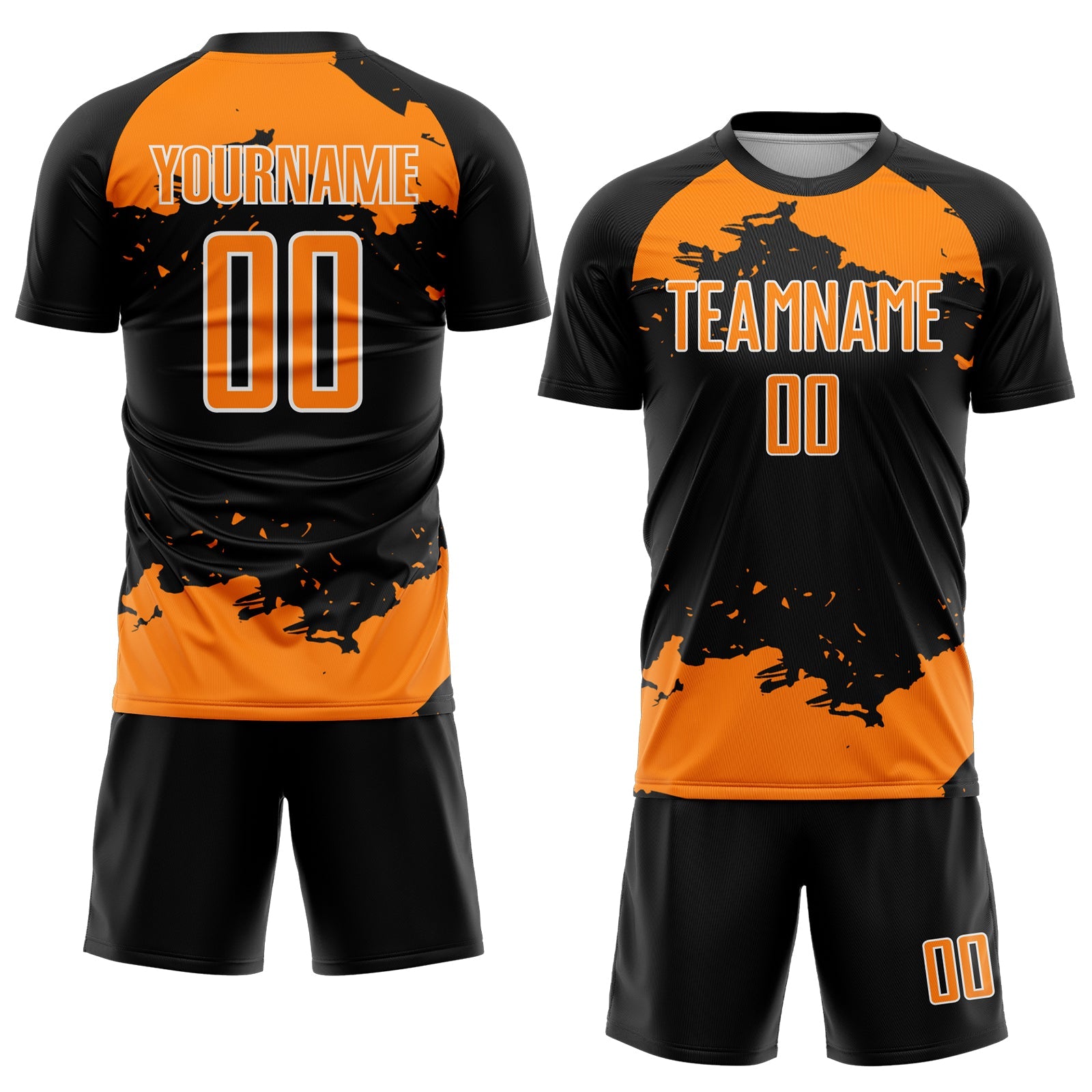 Custom Black Bay Orange-White Abstract Fragment Art Sublimation Soccer Uniform Jersey view 2