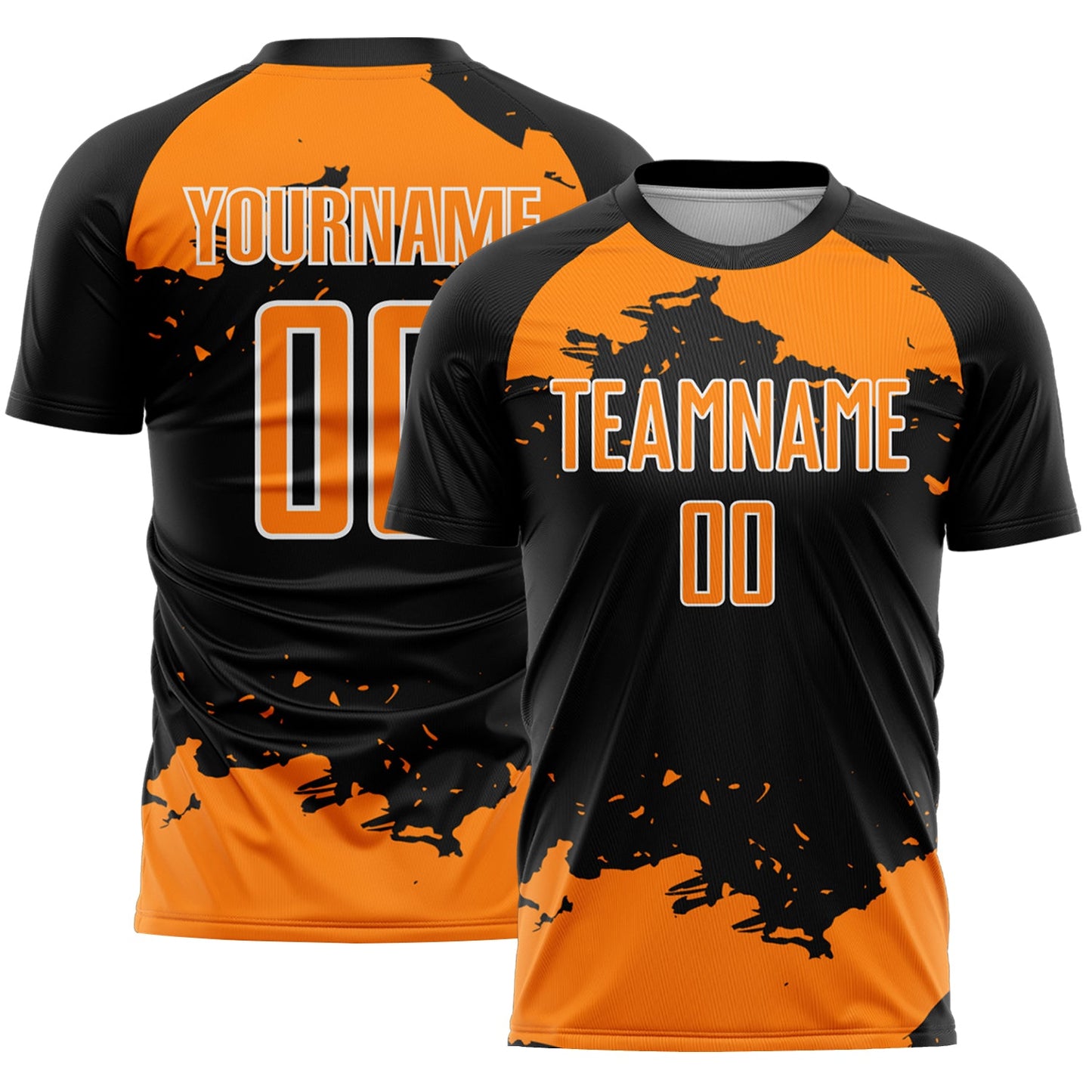 Custom Black Bay Orange-White Abstract Fragment Art Sublimation Soccer Uniform Jersey - Main View