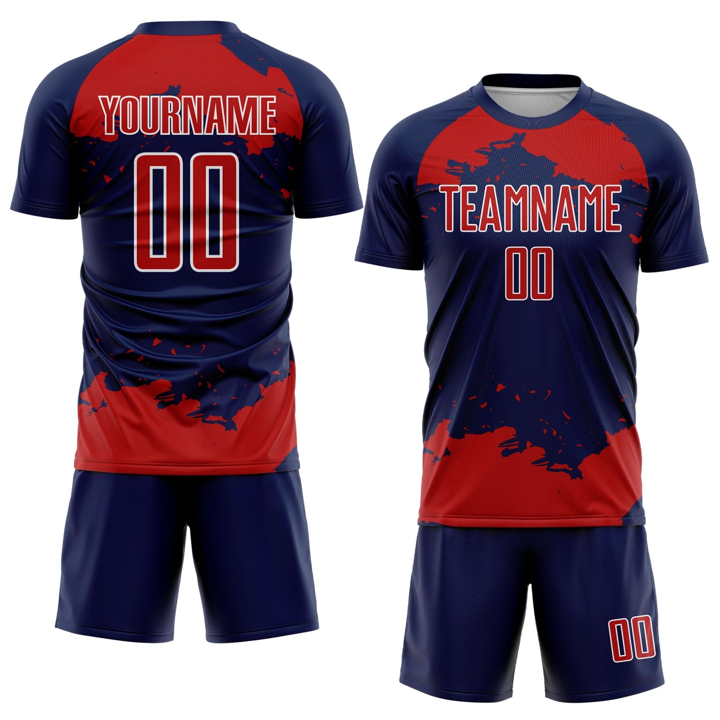 Custom Navy Red-White Abstract Fragment Art Sublimation Soccer Uniform Jersey view 2