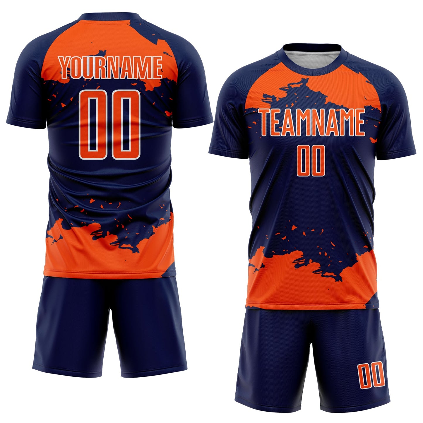 Custom Navy Orange-White Abstract Fragment Art Sublimation Soccer Uniform Jersey view 2