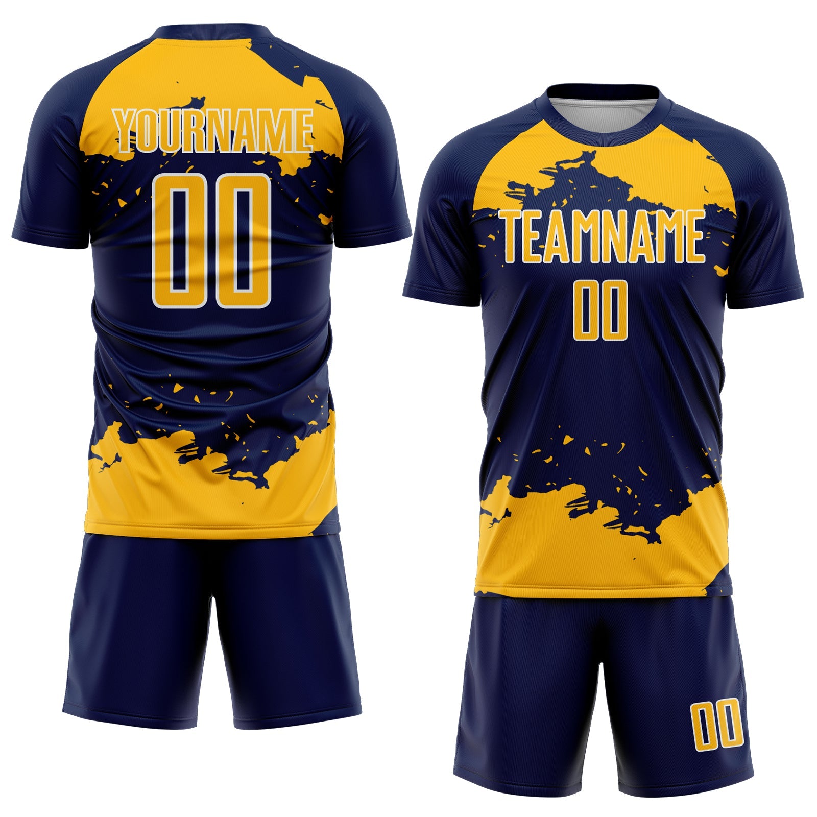 Custom Navy Gold-White Abstract Fragment Art Sublimation Soccer Uniform Jersey view 2