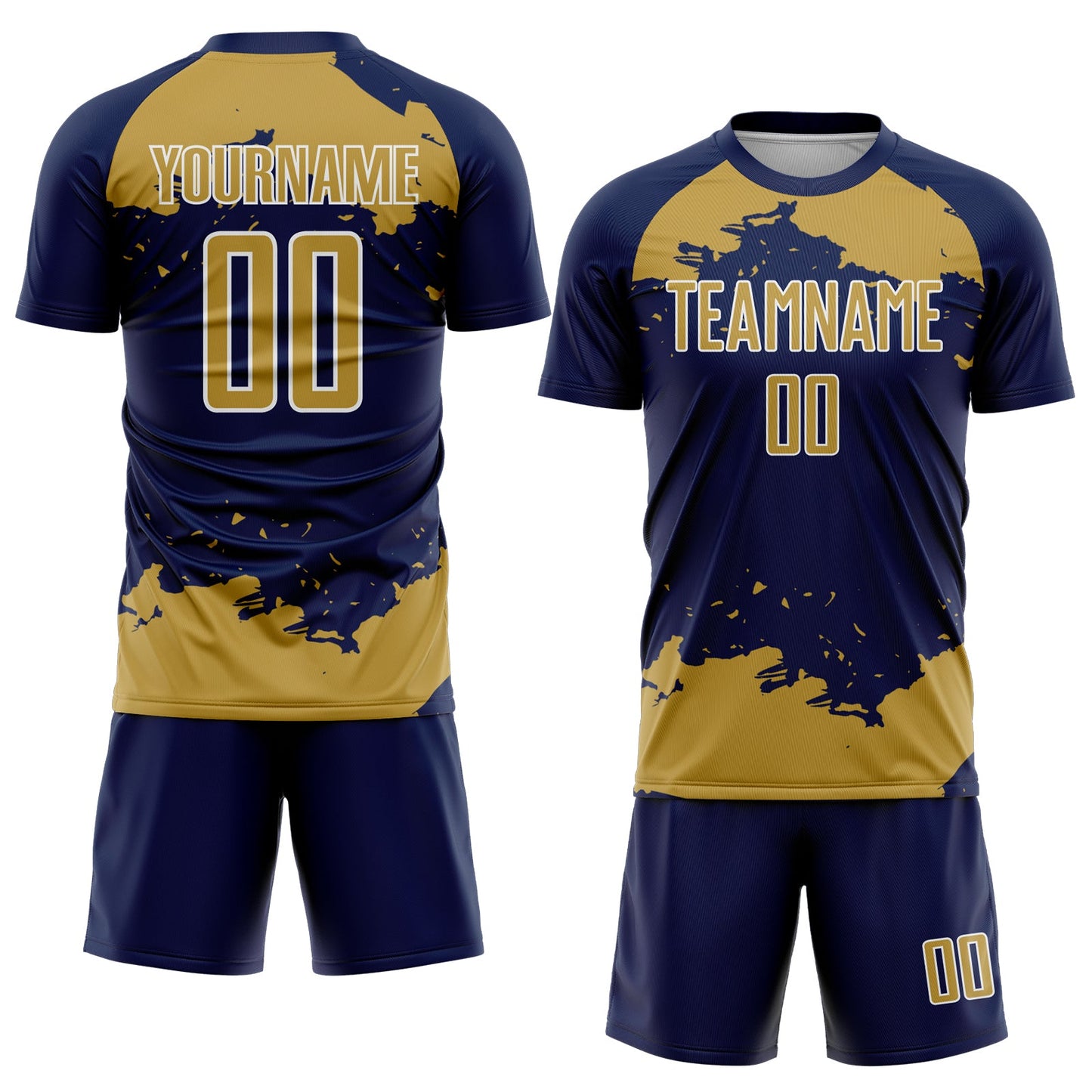 Custom Navy Old Gold-White Abstract Fragment Art Sublimation Soccer Uniform Jersey view 2