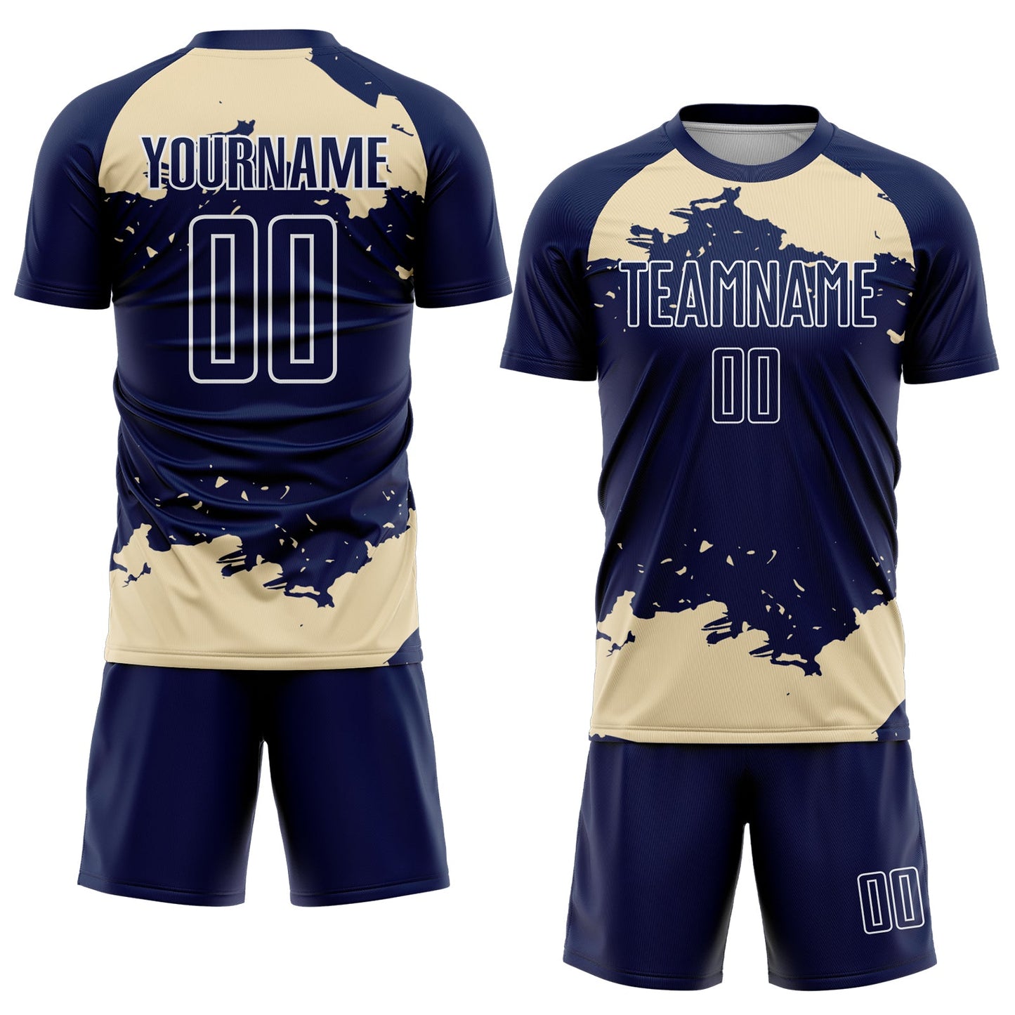 Custom Navy Cream-White Abstract Fragment Art Sublimation Soccer Uniform Jersey view 2
