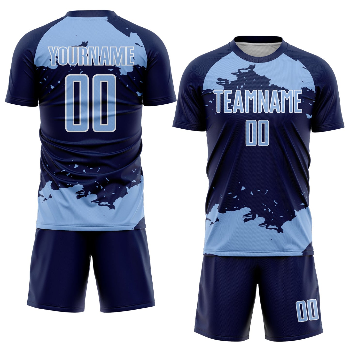 Custom Navy Light Blue-White Abstract Fragment Art Sublimation Soccer Uniform Jersey view 2