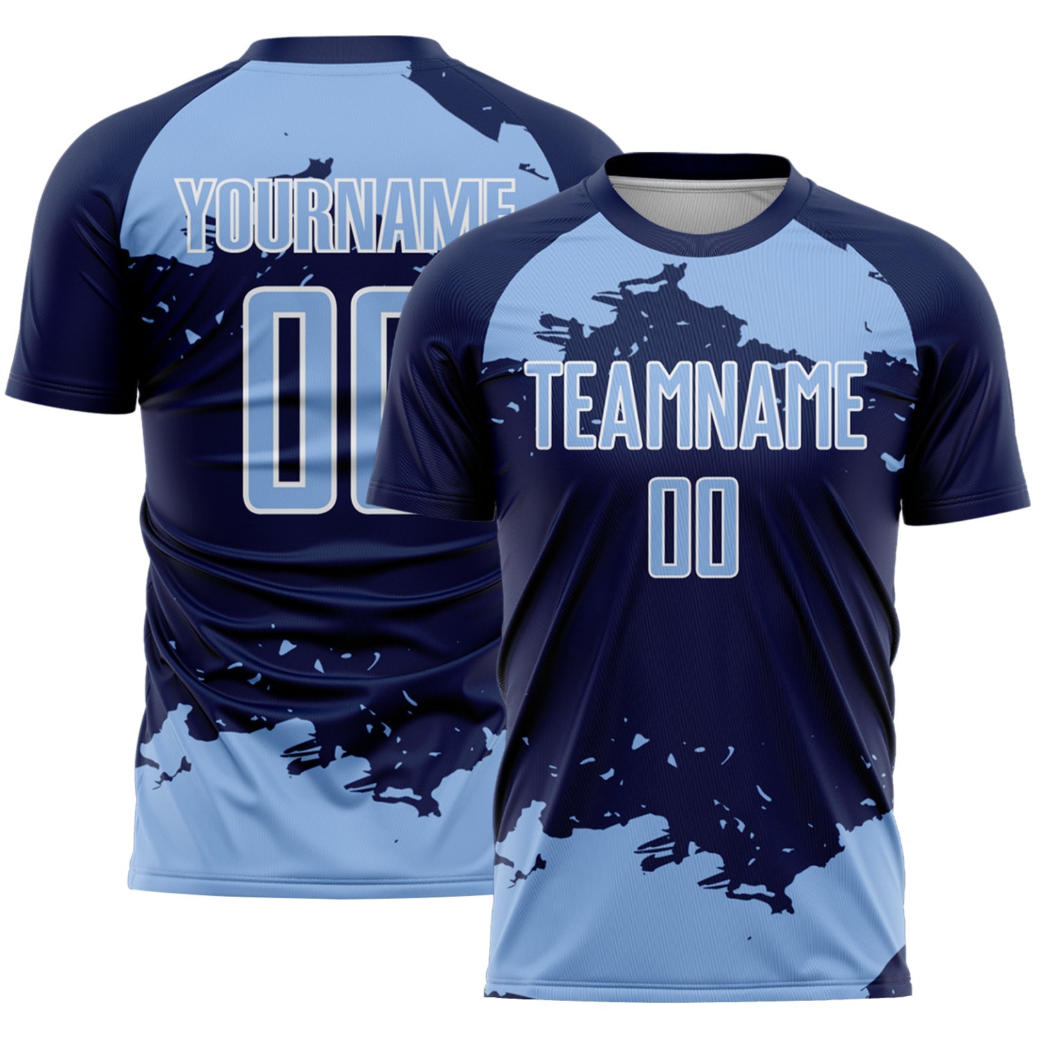 Custom Navy Light Blue-White Abstract Fragment Art Sublimation Soccer Uniform Jersey - Main View