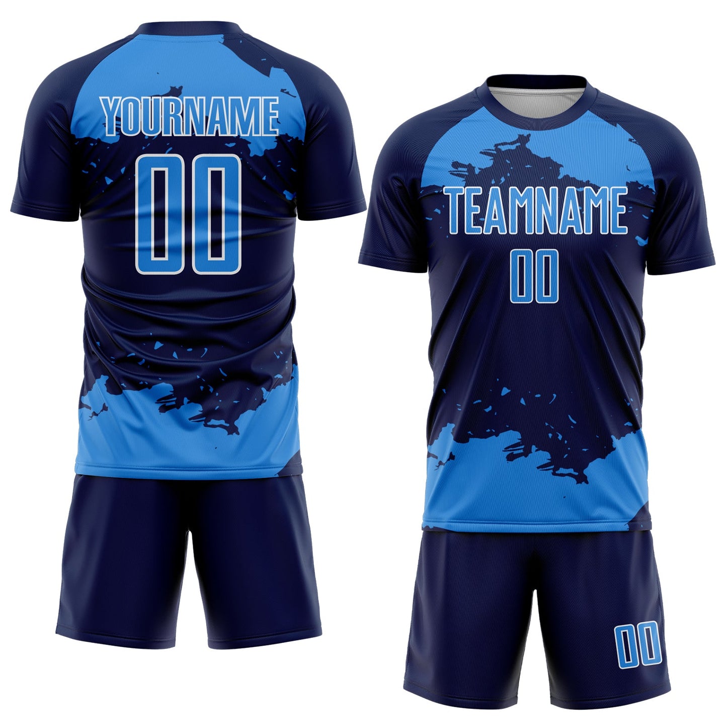 Custom Navy Powder Blue-White Abstract Fragment Art Sublimation Soccer Uniform Jersey view 2