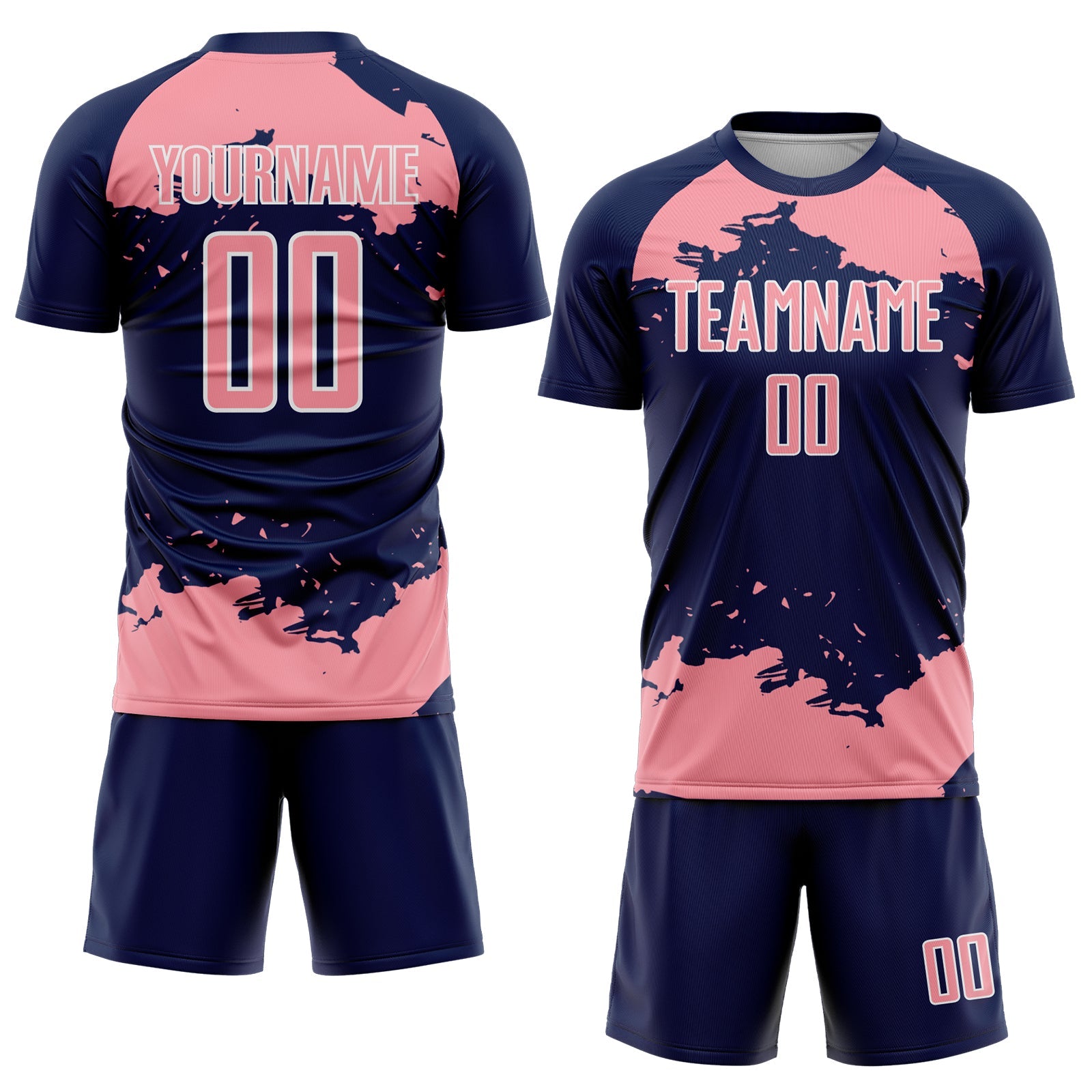 Custom Navy Medium Pink-White Abstract Fragment Art Sublimation Soccer Uniform Jersey view 2