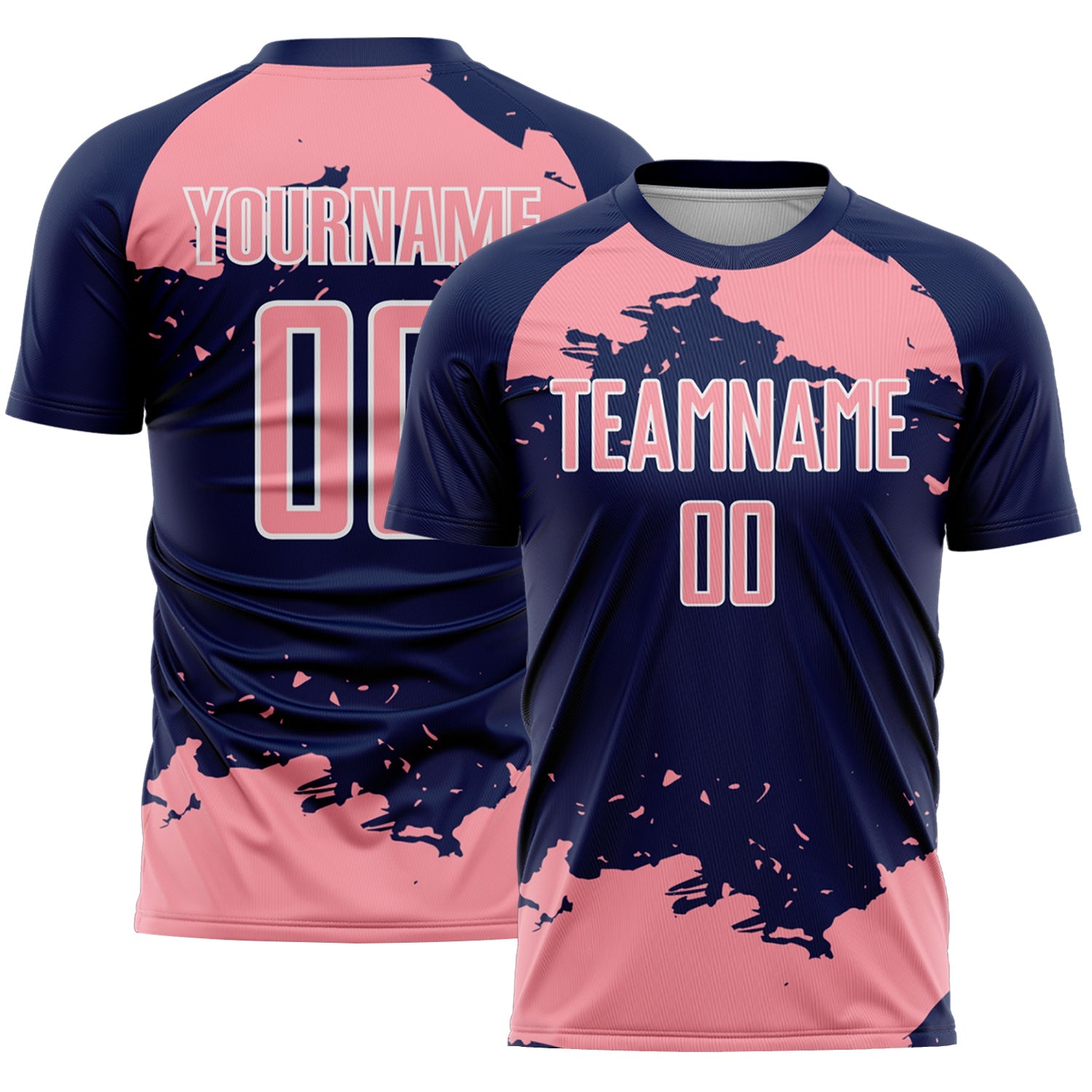 Custom Navy Medium Pink-White Abstract Fragment Art Sublimation Soccer Uniform Jersey - Main View