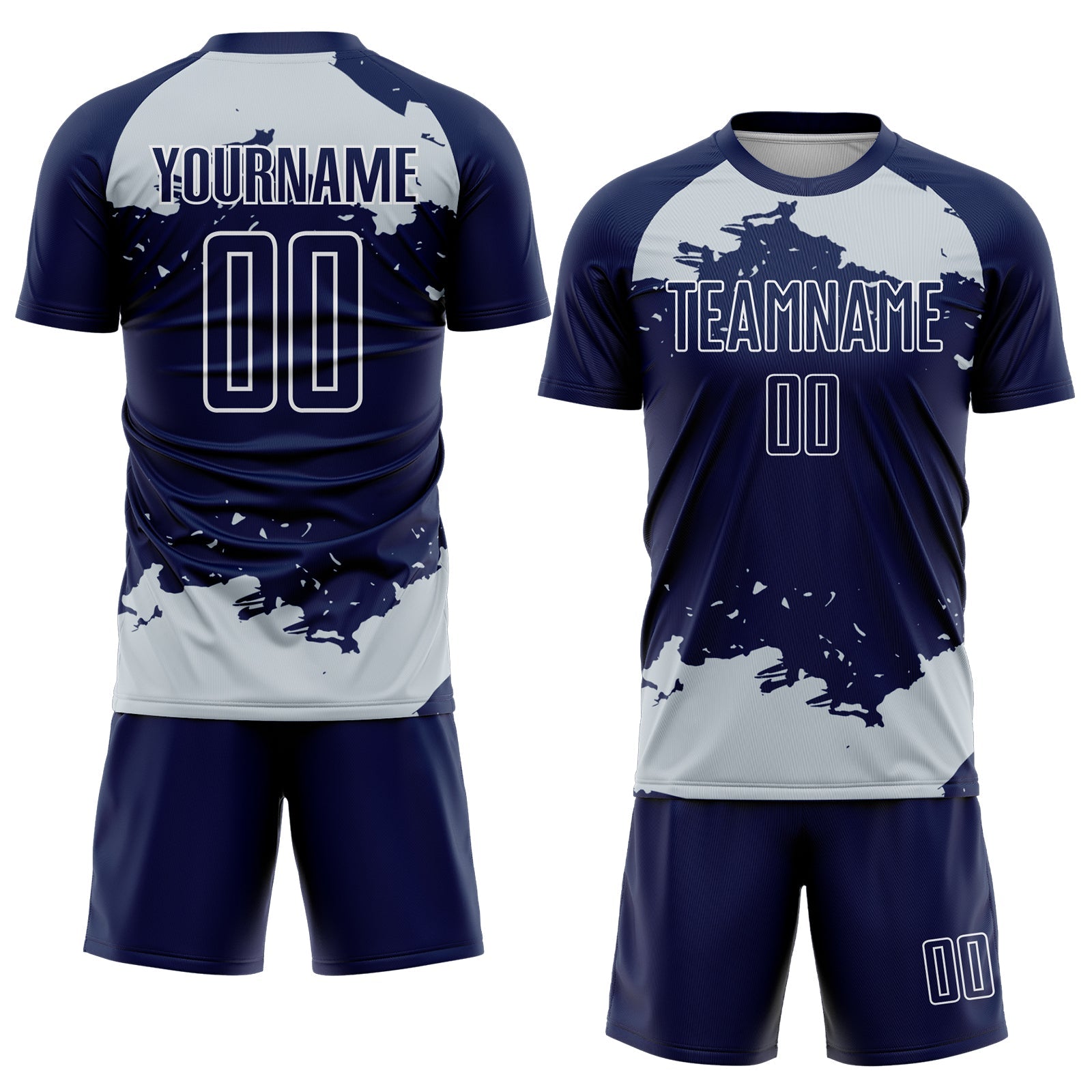 Custom Navy Silver-White Abstract Fragment Art Sublimation Soccer Uniform Jersey view 2