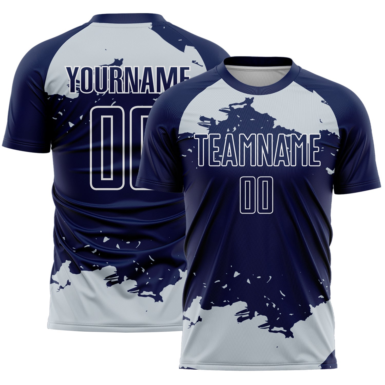 Custom Navy Silver-White Abstract Fragment Art Sublimation Soccer Uniform Jersey - Main View