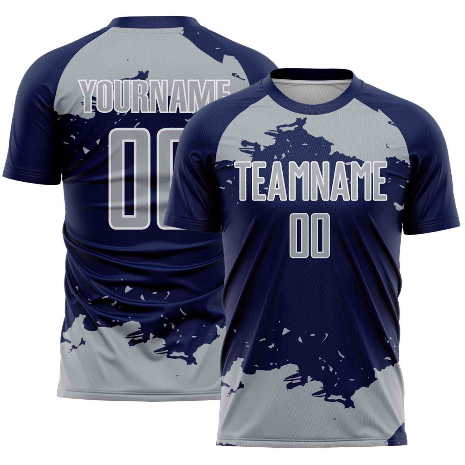 Custom Navy Gray-White Abstract Fragment Art Sublimation Soccer Uniform Jersey - Main View