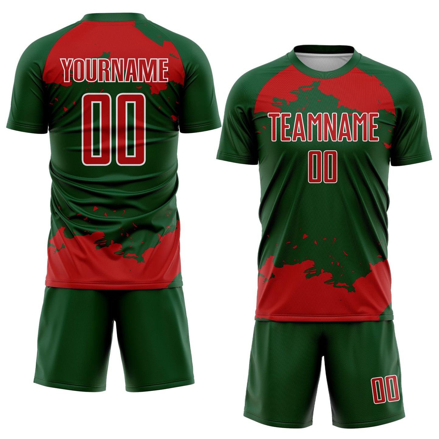 Custom Green Red-White Abstract Fragment Art Sublimation Soccer Uniform Jersey view 2