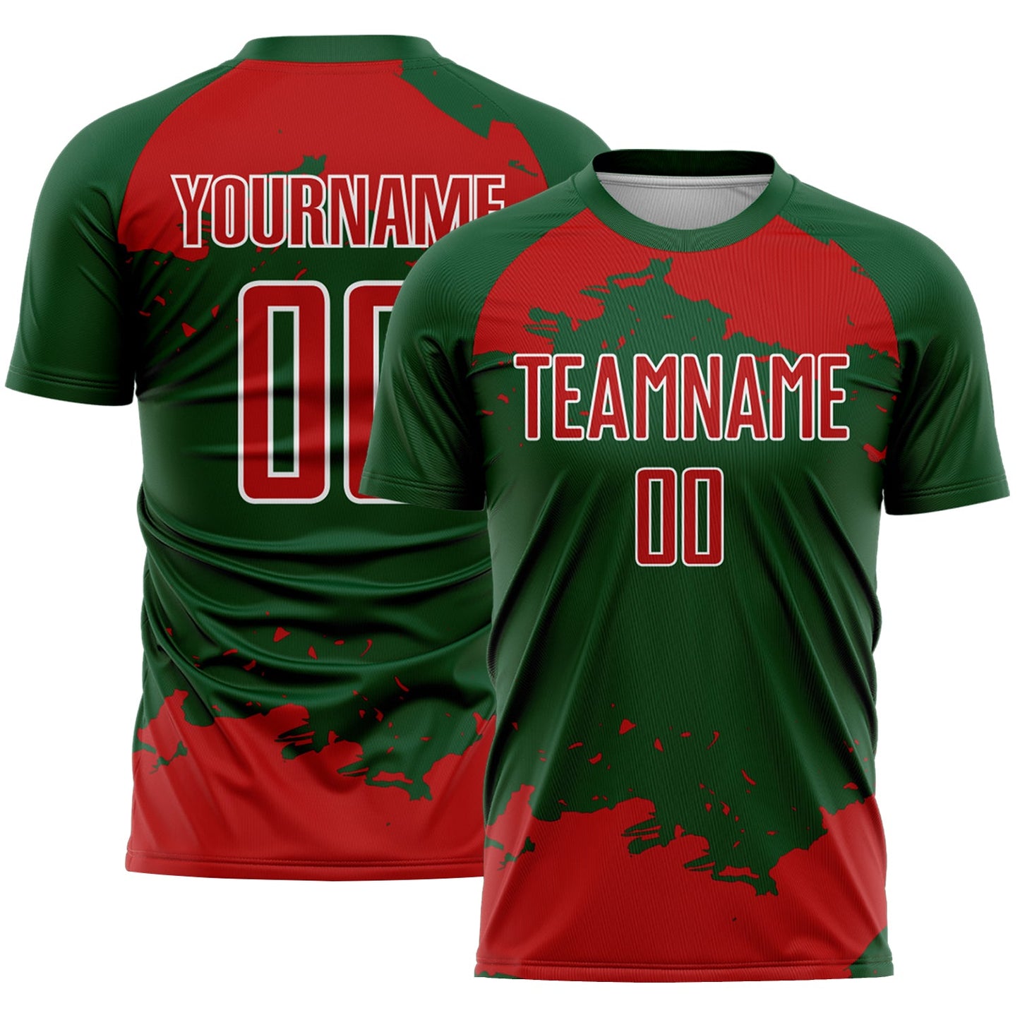 Custom Green Red-White Abstract Fragment Art Sublimation Soccer Uniform Jersey - Main View