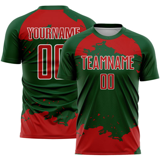 Custom Green Red-White Abstract Fragment Art Sublimation Soccer Uniform Jersey - Main View