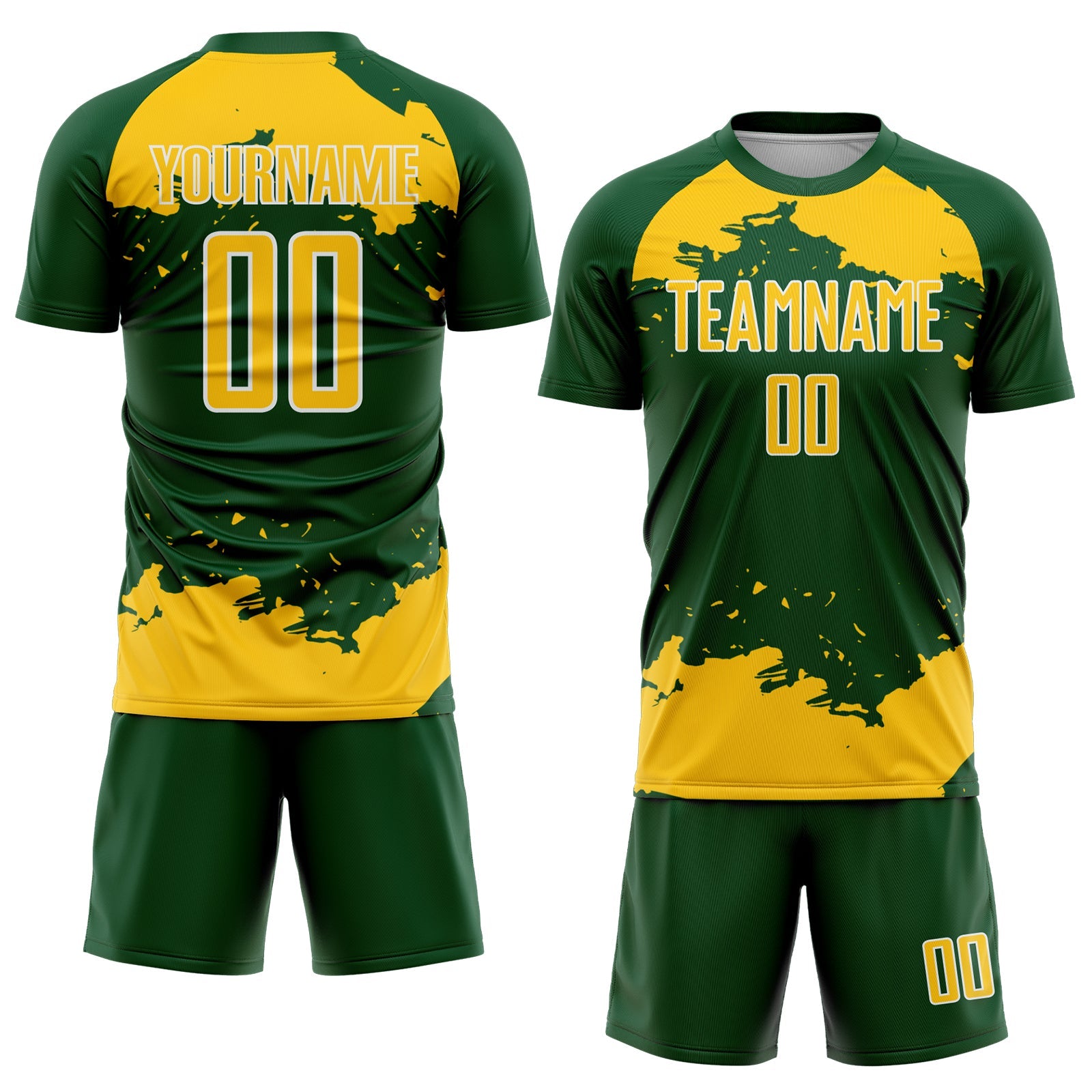Custom Green Yellow-White Abstract Fragment Art Sublimation Soccer Uniform Jersey view 2