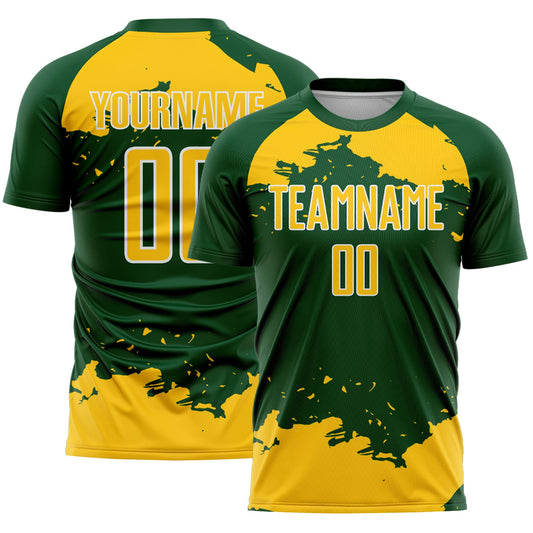 Custom Green Yellow-White Abstract Fragment Art Sublimation Soccer Uniform Jersey - Main View