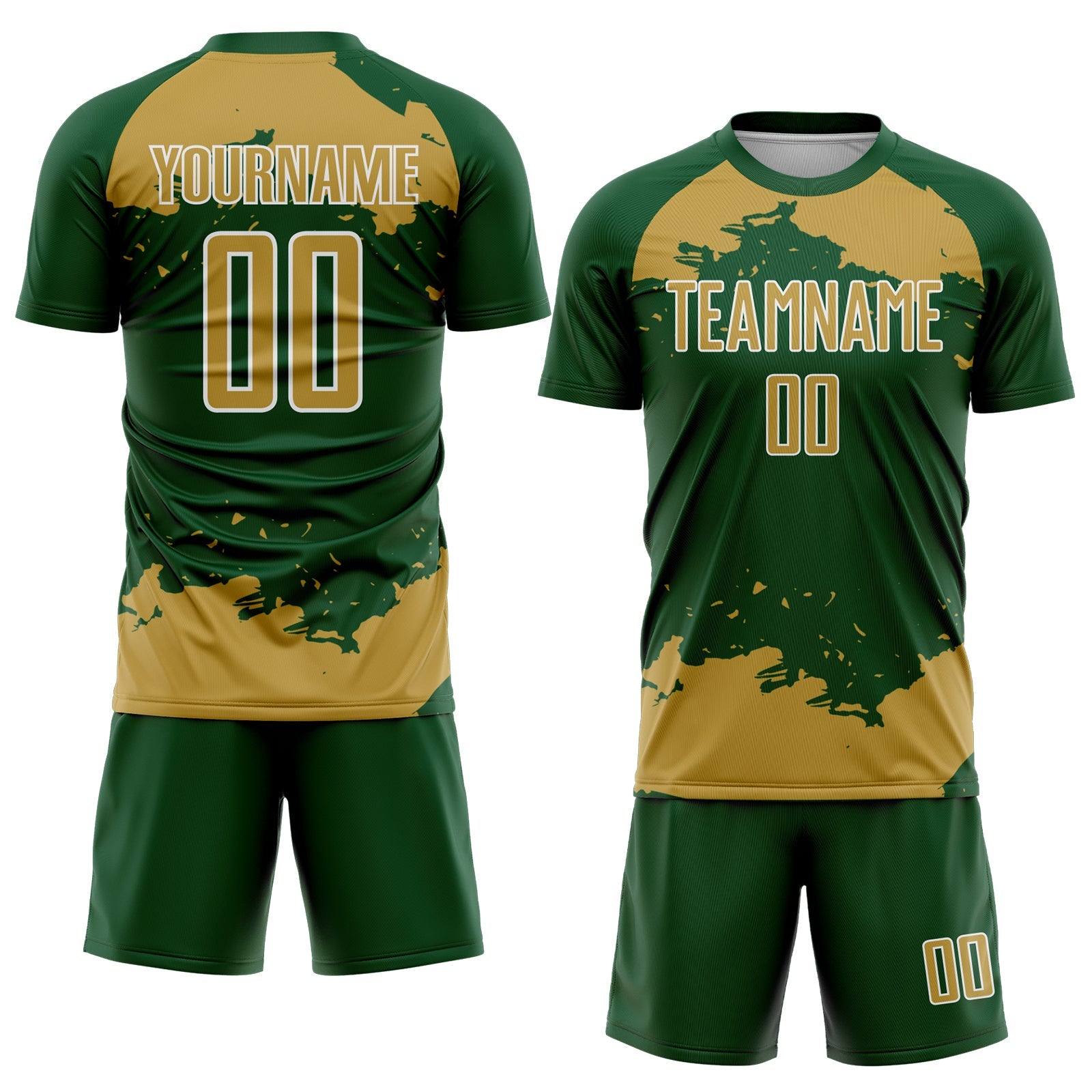 Custom Green Old Gold-White Abstract Fragment Art Sublimation Soccer Uniform Jersey view 2
