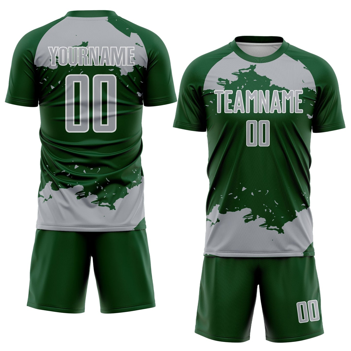 Custom Green Gray-White Abstract Fragment Art Sublimation Soccer Uniform Jersey view 2