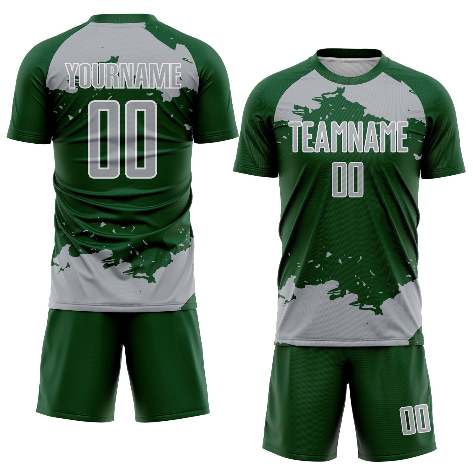 Custom Green Gray-White Abstract Fragment Art Sublimation Soccer Uniform Jersey view 2