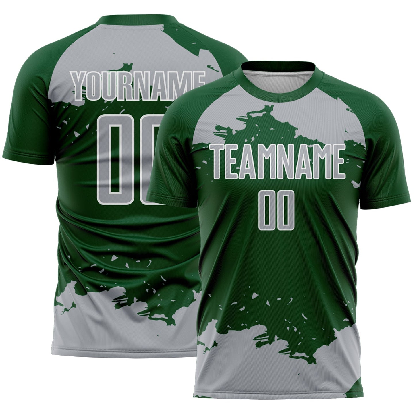 Custom Green Gray-White Abstract Fragment Art Sublimation Soccer Uniform Jersey - Main View