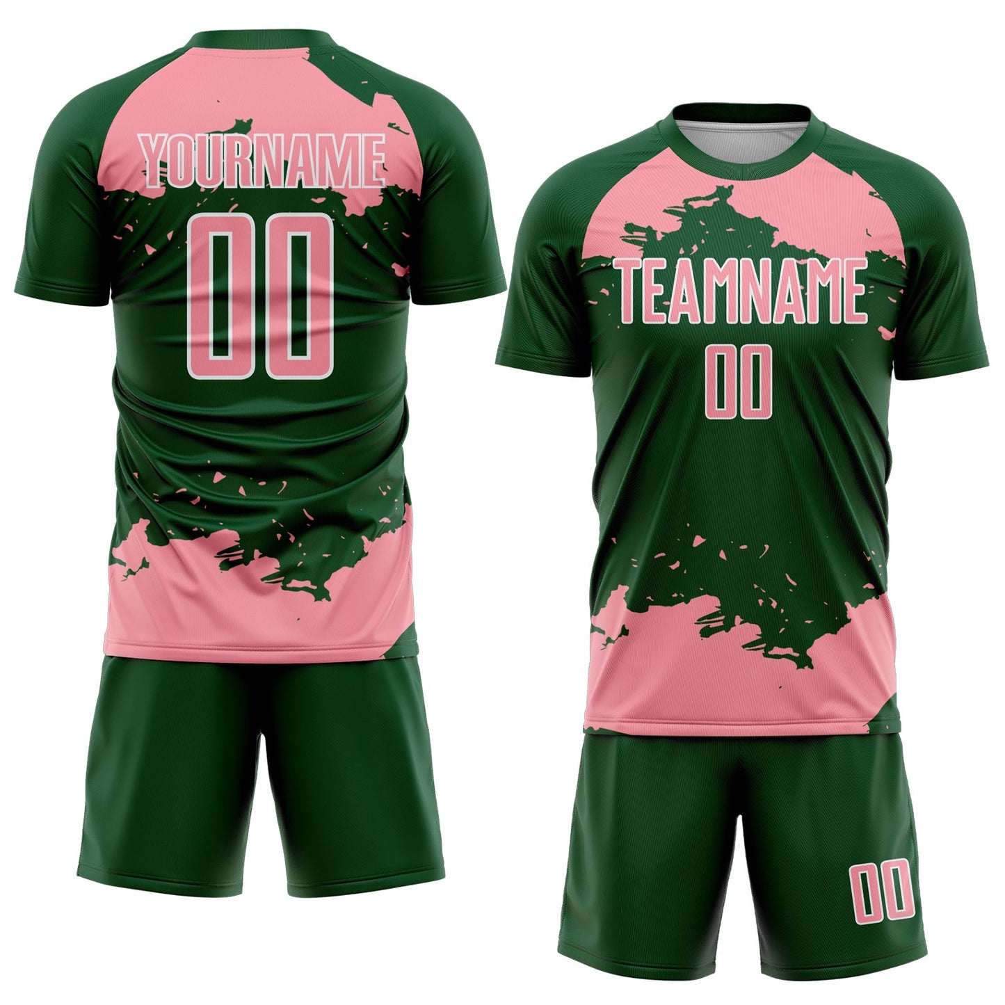 Custom Green Medium Pink-White Abstract Fragment Art Sublimation Soccer Uniform Jersey view 2