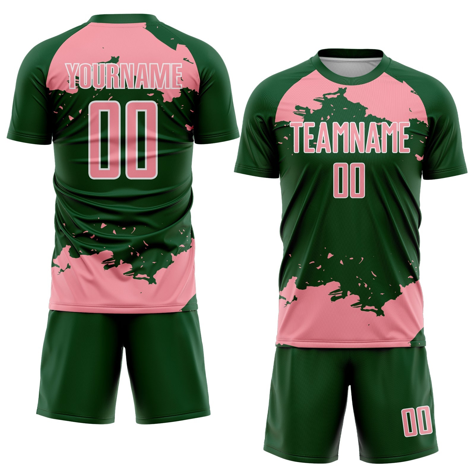 Custom Green Medium Pink-White Abstract Fragment Art Sublimation Soccer Uniform Jersey view 2