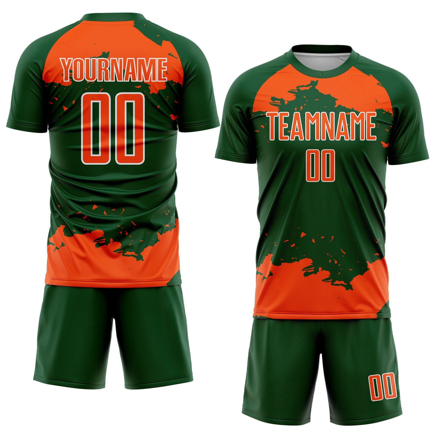 Custom Green Orange-White Abstract Fragment Art Sublimation Soccer Uniform Jersey view 2