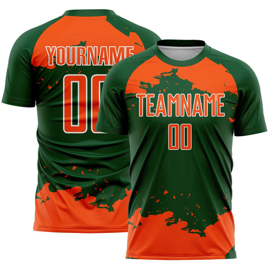 Custom Green Orange-White Abstract Fragment Art Sublimation Soccer Uniform Jersey - Main View