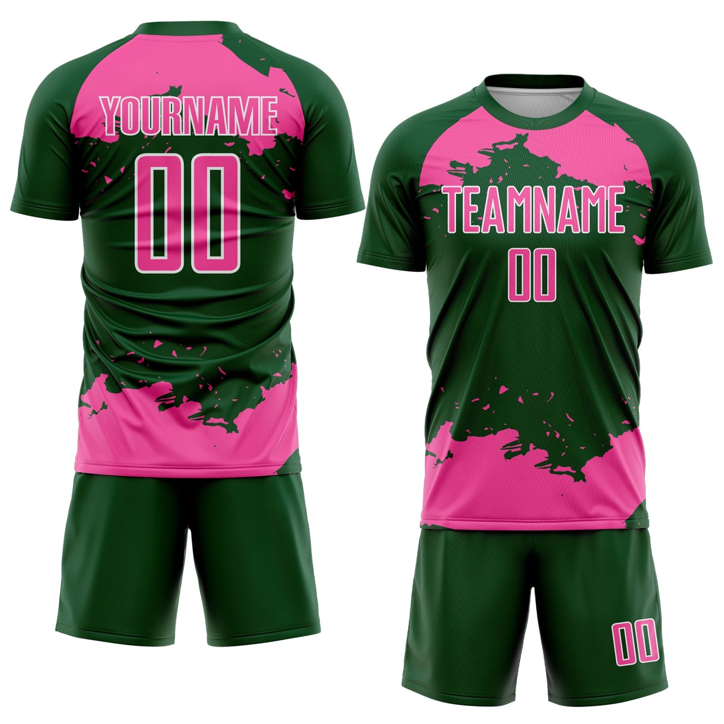 Custom Green Pink-White Abstract Fragment Art Sublimation Soccer Uniform Jersey view 2