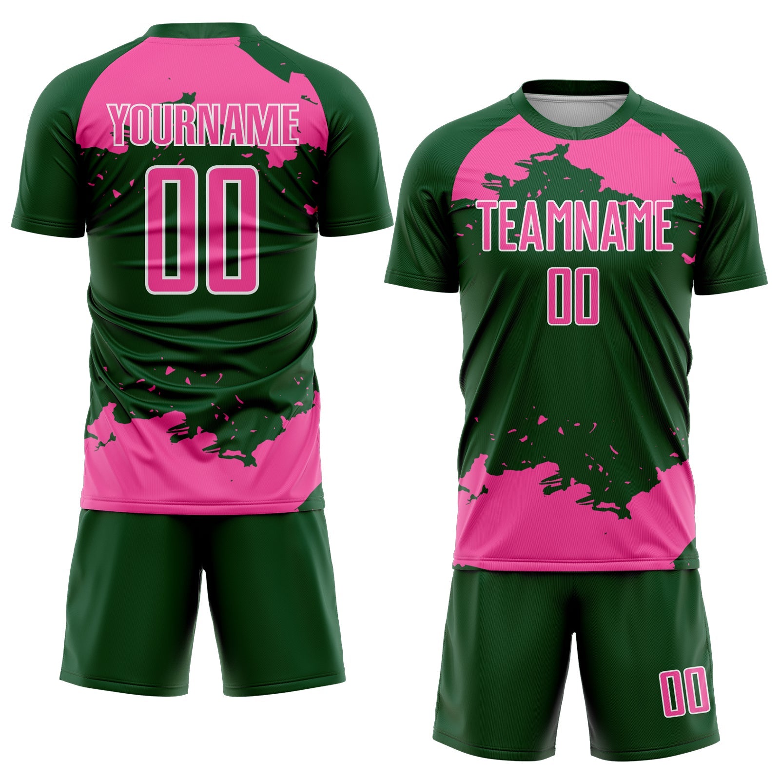 Custom Green Pink-White Abstract Fragment Art Sublimation Soccer Uniform Jersey view 2