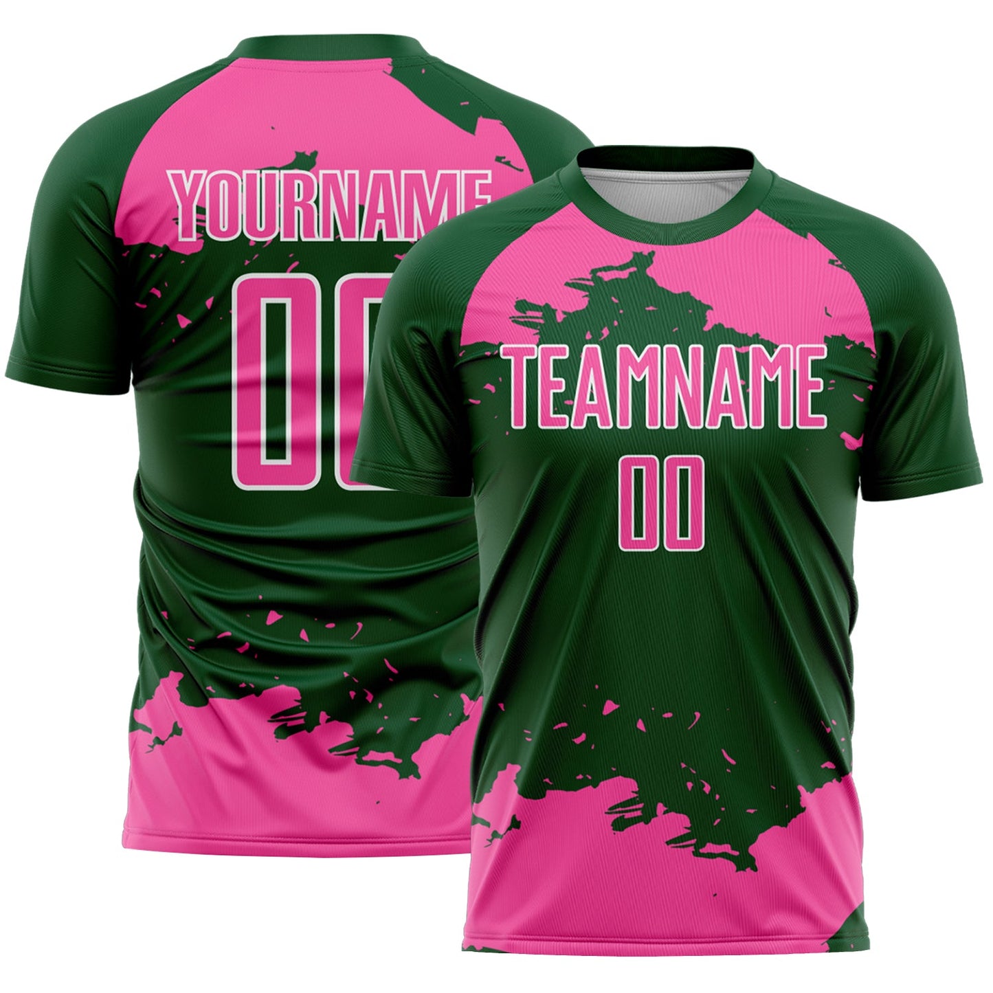 Custom Green Pink-White Abstract Fragment Art Sublimation Soccer Uniform Jersey - Main View