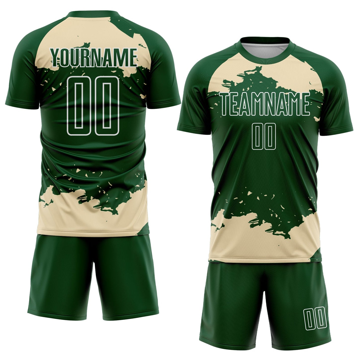 Custom Green Cream-White Abstract Fragment Art Sublimation Soccer Uniform Jersey view 2