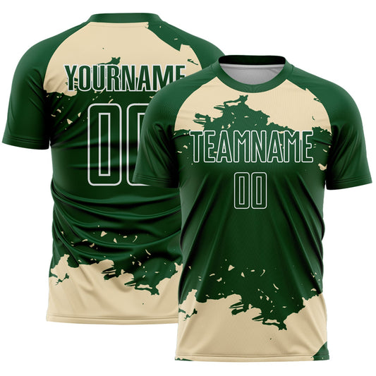 Custom Green Cream-White Abstract Fragment Art Sublimation Soccer Uniform Jersey - Main View