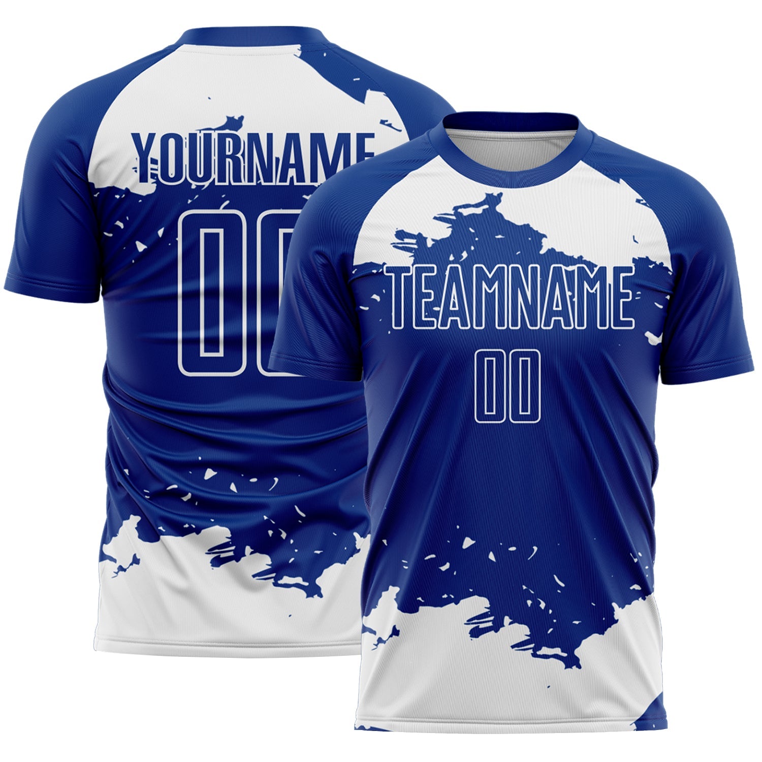 Custom Royal White Abstract Fragment Art Sublimation Soccer Uniform Jersey - Main View