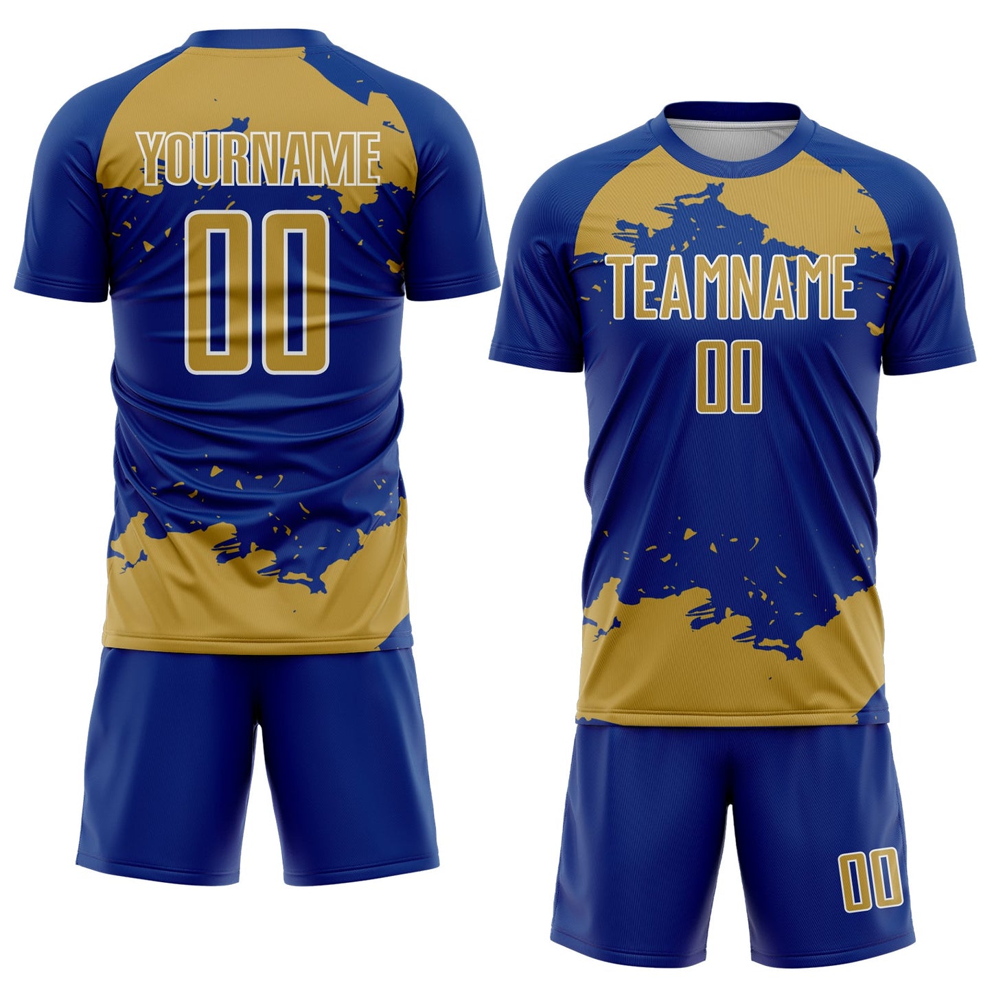 Custom Royal Old Gold-White Abstract Fragment Art Sublimation Soccer Uniform Jersey view 2