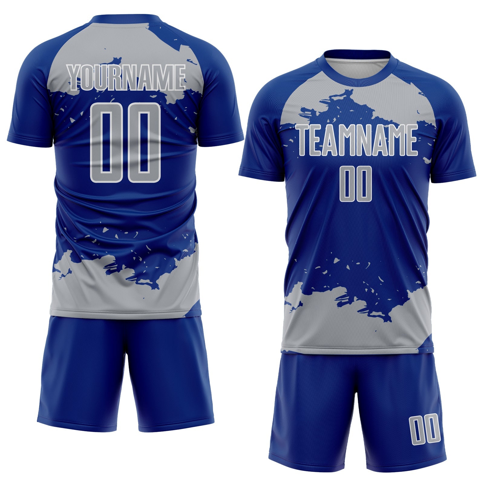 Custom Royal Gray-White Abstract Fragment Art Sublimation Soccer Uniform Jersey view 2