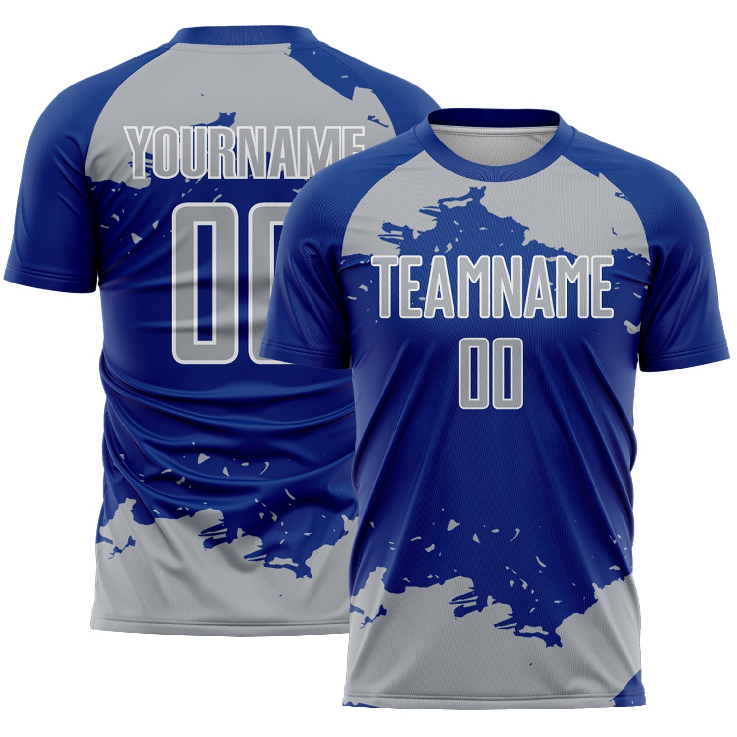 Custom Royal Gray-White Abstract Fragment Art Sublimation Soccer Uniform Jersey - Main View